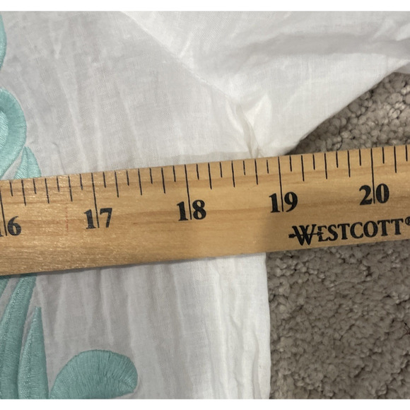 Sundance Sz S Embroidered Blouse Long Sleeve White Peasant Button Travel Aqua - Picture 7 of 9